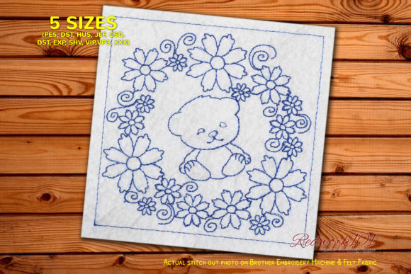 Cute Baby Bear in Floral Circle