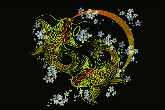 Gold Koi Embroidery Design