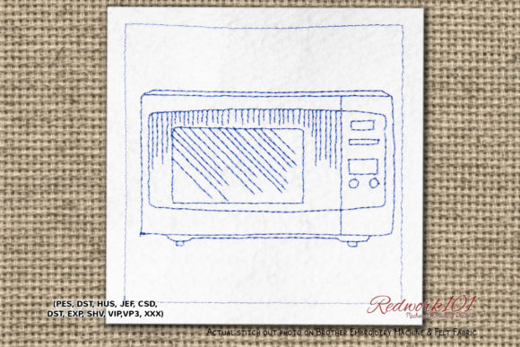 Microwave Oven Redwork Embroidery
