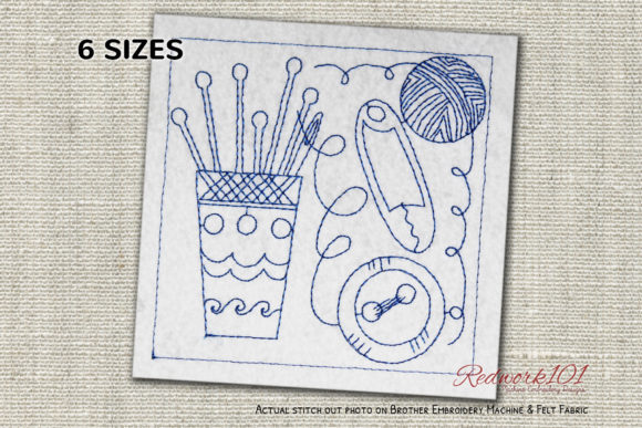 Sewing Buttons and Needles Redwork